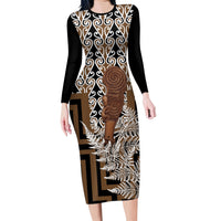 Wahaika New Zealand Family Matching Long Sleeve Bodycon Dress and Hawaiian Shirt Maori Weapon Kowhaiwhai Fern Poutama Motifs