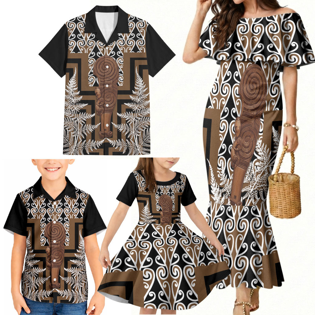 Wahaika New Zealand Family Matching Mermaid Dress and Hawaiian Shirt Maori Weapon Kowhaiwhai Fern Poutama Motifs LT14 - Polynesian Pride