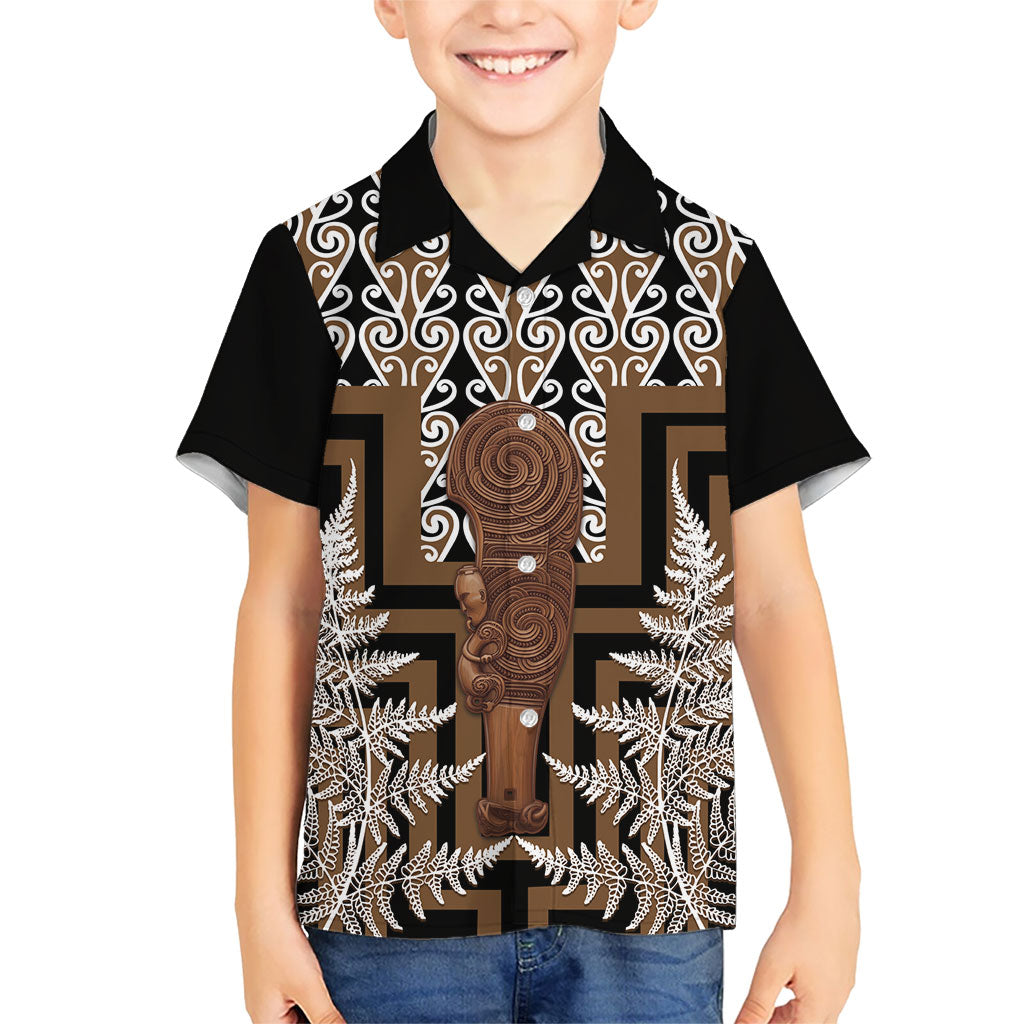 Wahaika New Zealand Family Matching Off The Shoulder Long Sleeve Dress and Hawaiian Shirt Maori Weapon Kowhaiwhai Fern Poutama Motifs
