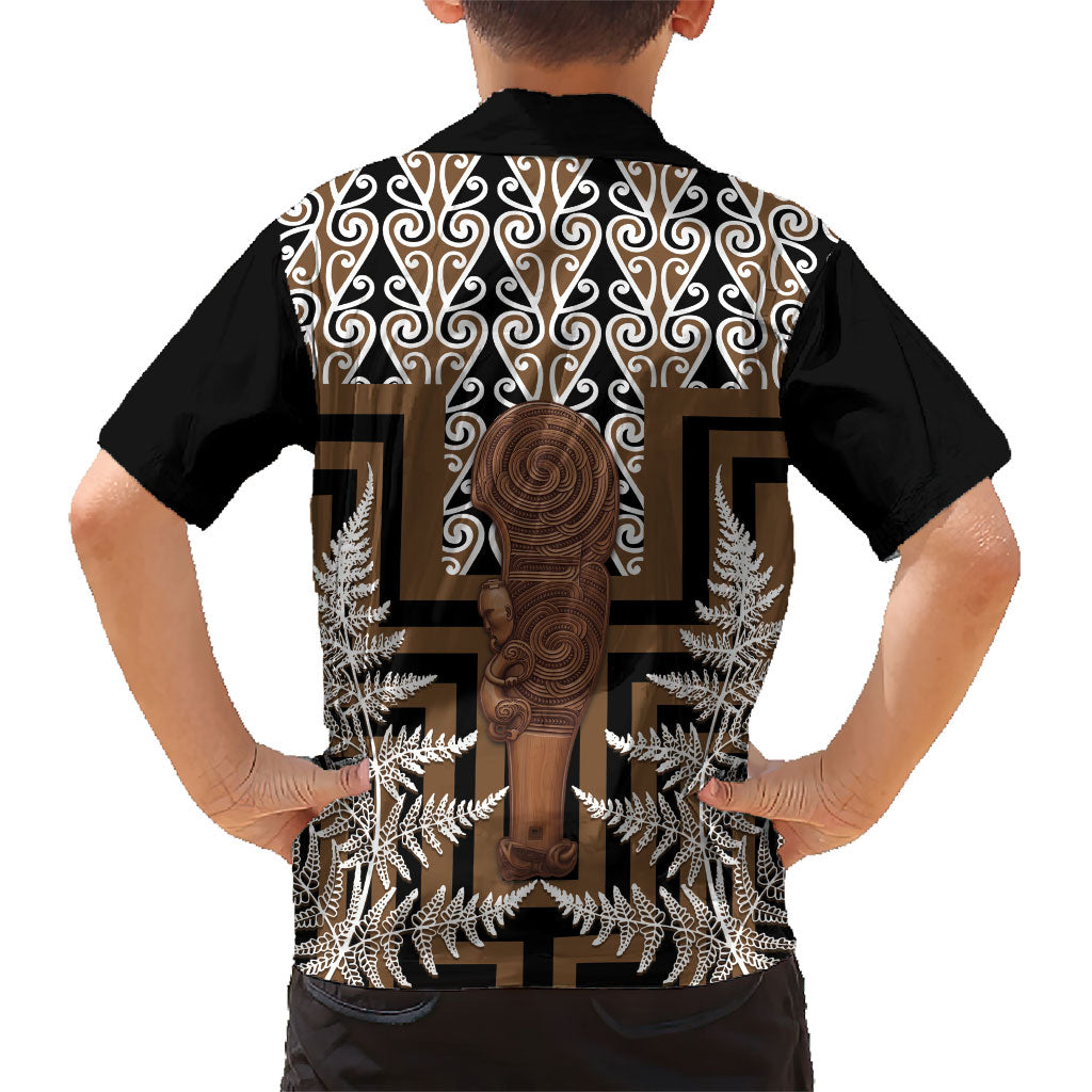 Wahaika New Zealand Family Matching Off Shoulder Maxi Dress and Hawaiian Shirt Maori Weapon Kowhaiwhai Fern Poutama Motifs