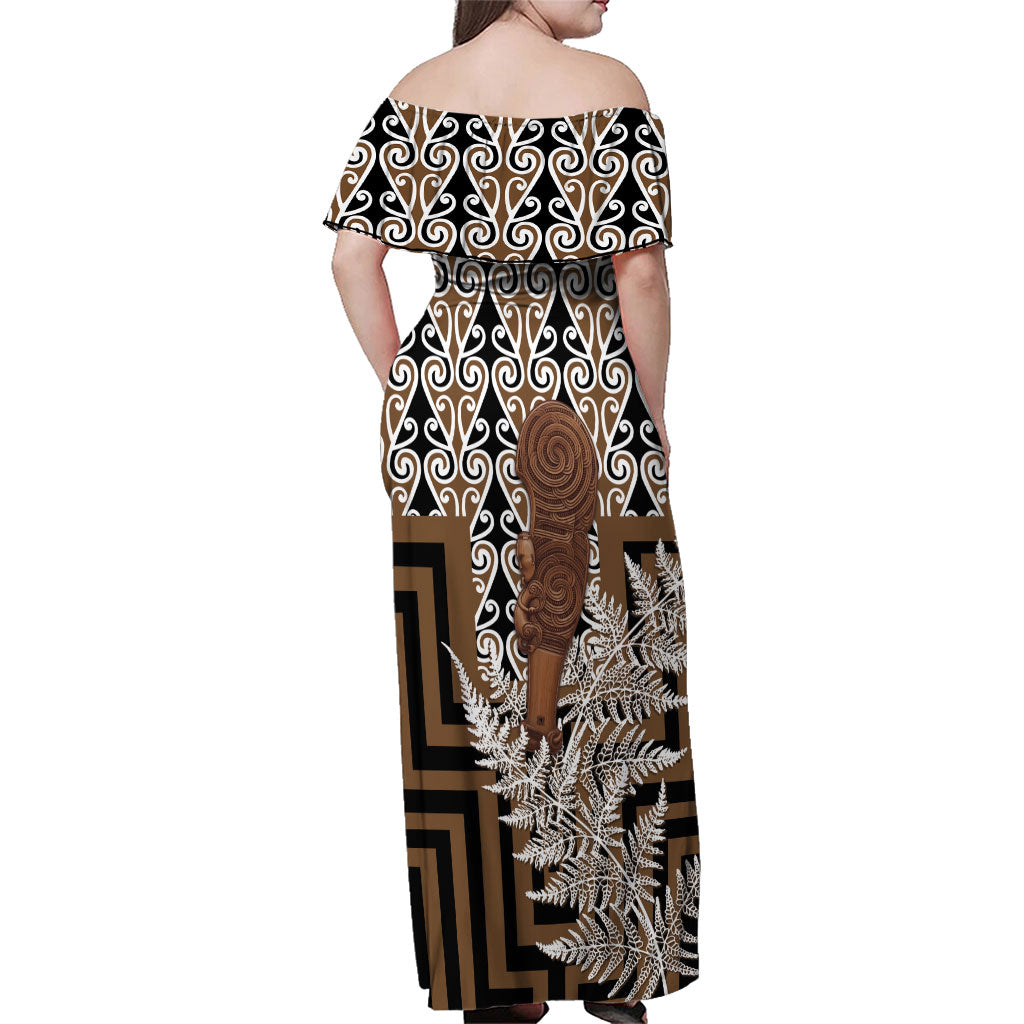 Wahaika New Zealand Family Matching Off Shoulder Maxi Dress and Hawaiian Shirt Maori Weapon Kowhaiwhai Fern Poutama Motifs