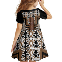 Wahaika New Zealand Family Matching Off Shoulder Short Dress and Hawaiian Shirt Maori Weapon Kowhaiwhai Fern Poutama Motifs