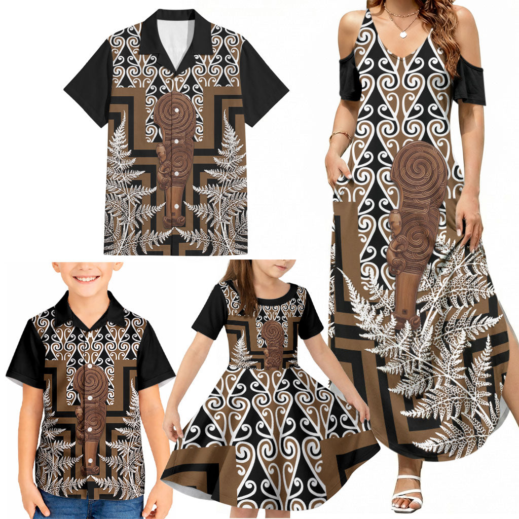 Wahaika New Zealand Family Matching Summer Maxi Dress and Hawaiian Shirt Maori Weapon Kowhaiwhai Fern Poutama Motifs LT14 - Polynesian Pride