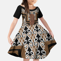 Wahaika New Zealand Family Matching Tank Maxi Dress and Hawaiian Shirt Maori Weapon Kowhaiwhai Fern Poutama Motifs