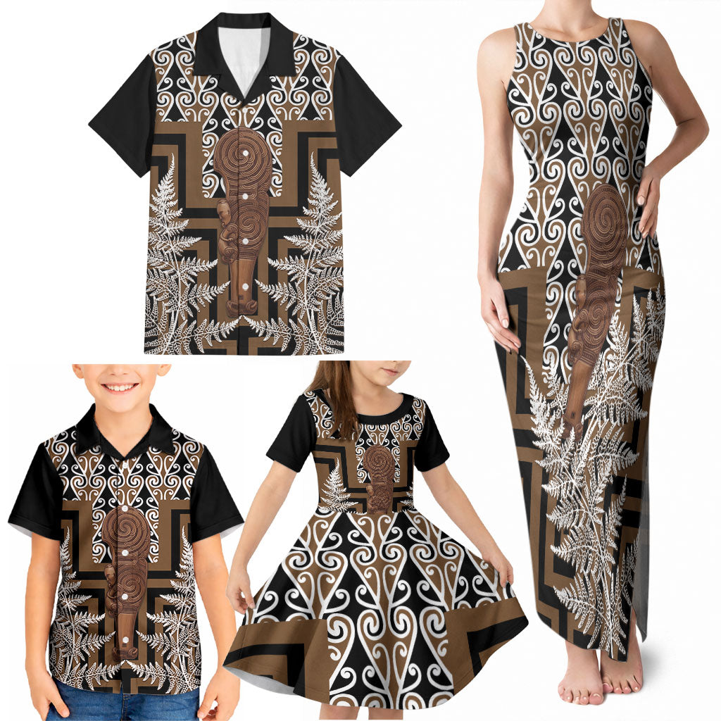 Wahaika New Zealand Family Matching Tank Maxi Dress and Hawaiian Shirt Maori Weapon Kowhaiwhai Fern Poutama Motifs LT14 - Polynesian Pride