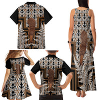 Wahaika New Zealand Family Matching Tank Maxi Dress and Hawaiian Shirt Maori Weapon Kowhaiwhai Fern Poutama Motifs