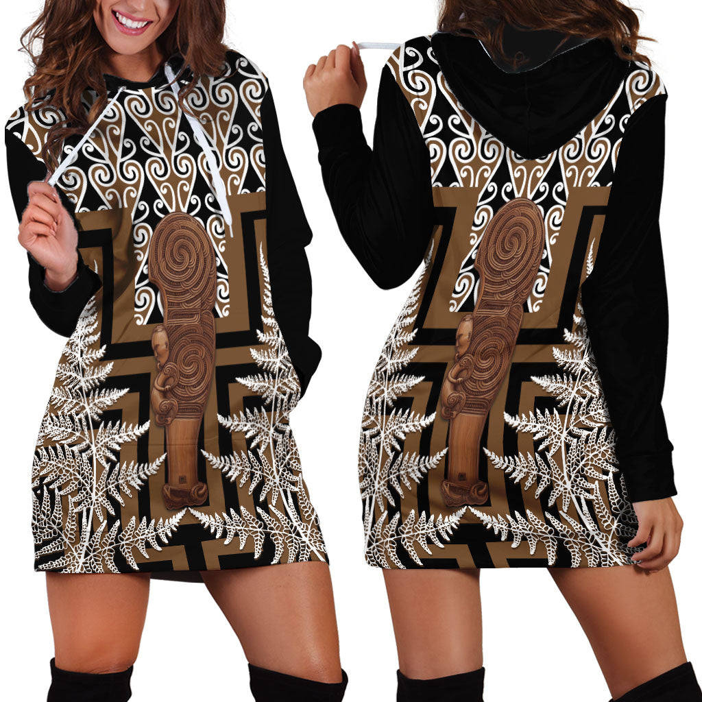 Wahaika New Zealand Hoodie Dress Maori Weapon Kowhaiwhai Fern Poutama Motifs