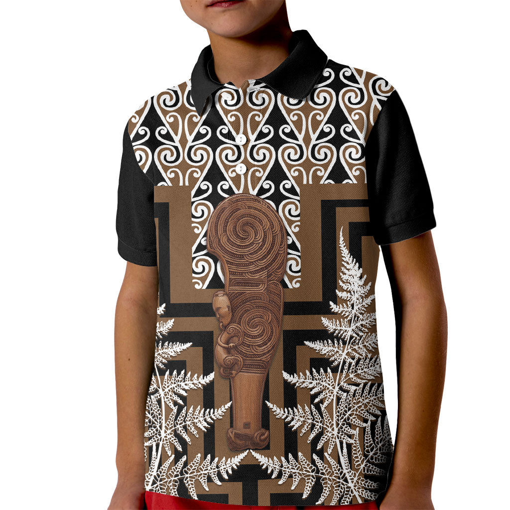 Wahaika New Zealand Kid Polo Shirt Maori Weapon Kowhaiwhai Fern Poutama Motifs