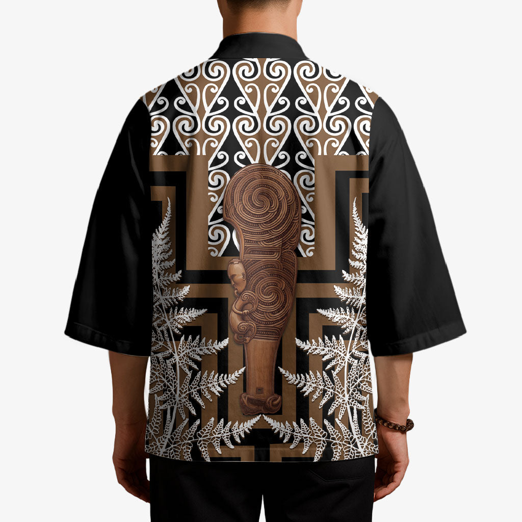 Wahaika New Zealand Kimono Maori Weapon Kowhaiwhai Fern Poutama Motifs