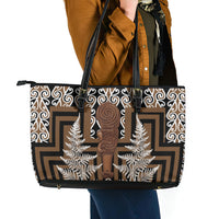 Wahaika New Zealand Leather Tote Bag Maori Weapon Kowhaiwhai Fern Poutama Motifs