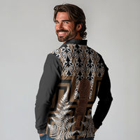 Wahaika New Zealand Long Sleeve Polo Shirt Maori Weapon Kowhaiwhai Fern Poutama Motifs