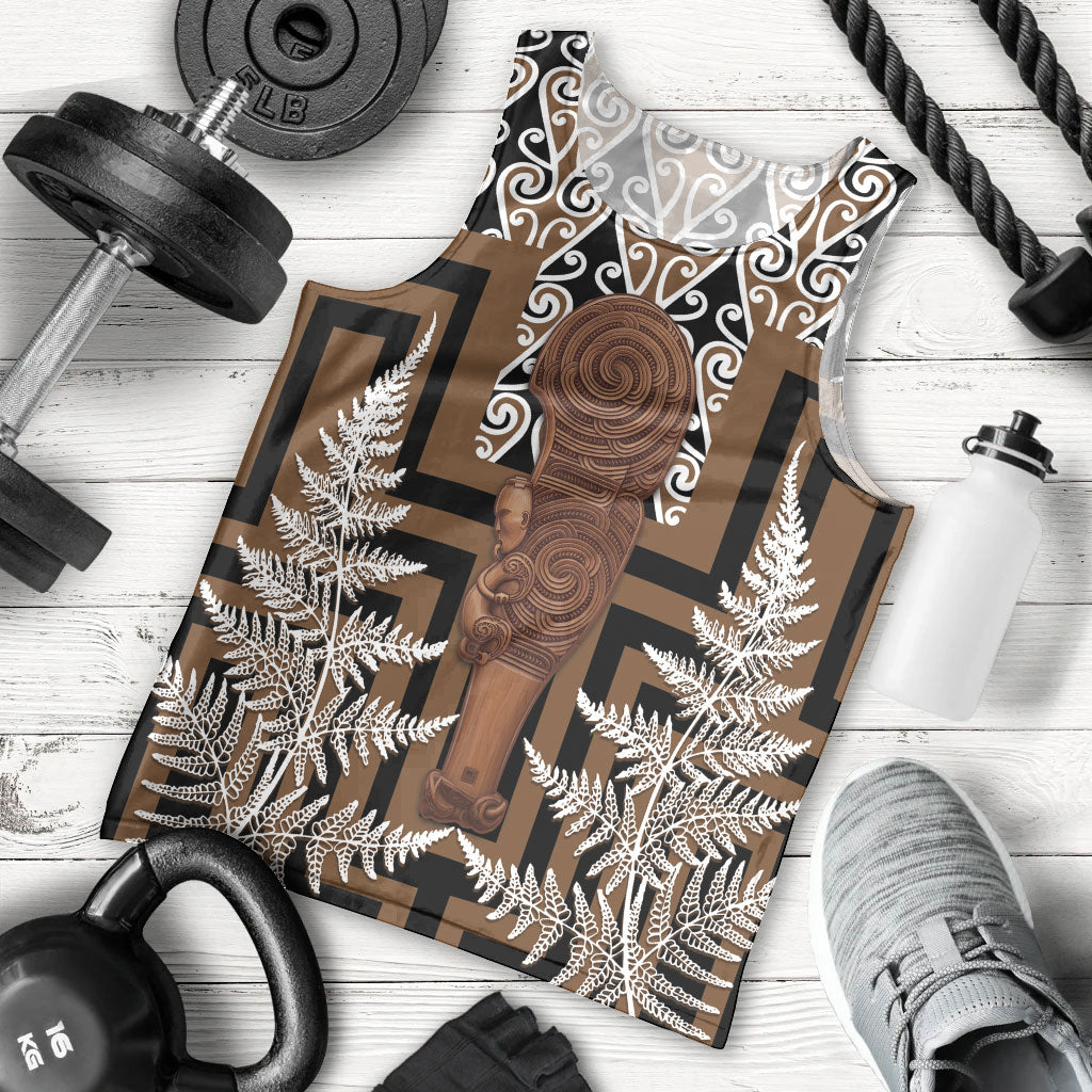 Wahaika New Zealand Men Tank Top Maori Weapon Kowhaiwhai Fern Poutama Motifs