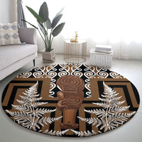 Wahaika New Zealand Round Carpet Maori Weapon Kowhaiwhai Fern Poutama Motifs