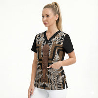 Wahaika New Zealand Scrub Top Maori Weapon Kowhaiwhai Fern Poutama Motifs