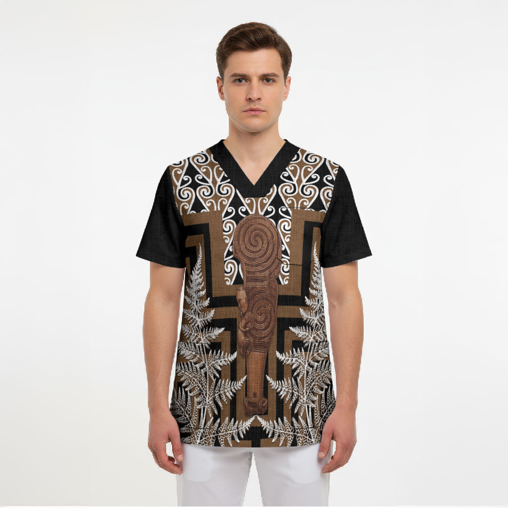 Wahaika New Zealand Scrub Top Maori Weapon Kowhaiwhai Fern Poutama Motifs