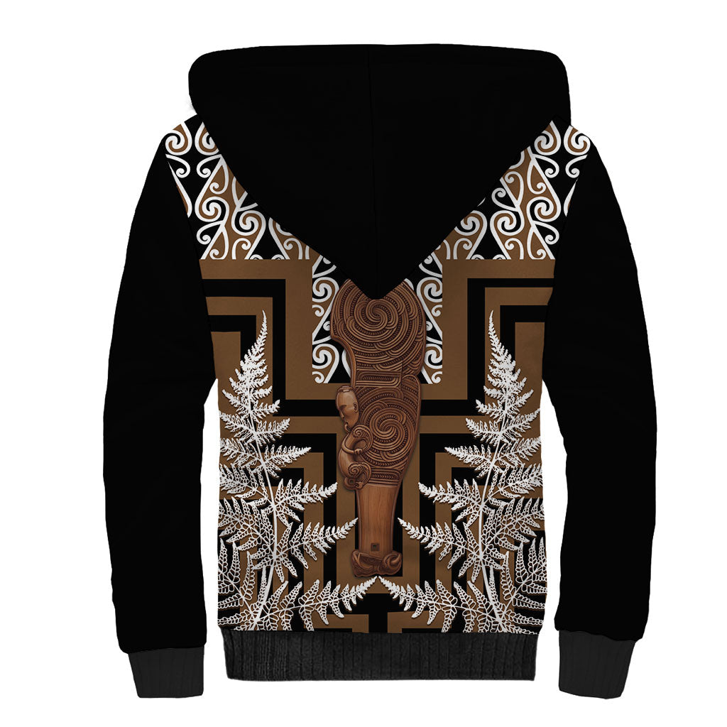 Wahaika New Zealand Sherpa Hoodie Maori Weapon Kowhaiwhai Fern Poutama Motifs