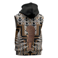 Wahaika New Zealand Sleeveless Hoodie Maori Weapon Kowhaiwhai Fern Poutama Motifs