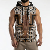 Wahaika New Zealand Sleeveless Hoodie Maori Weapon Kowhaiwhai Fern Poutama Motifs