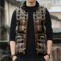 Wahaika New Zealand Sleeveless Puffer Jacket Maori Weapon Kowhaiwhai Fern Poutama Motifs