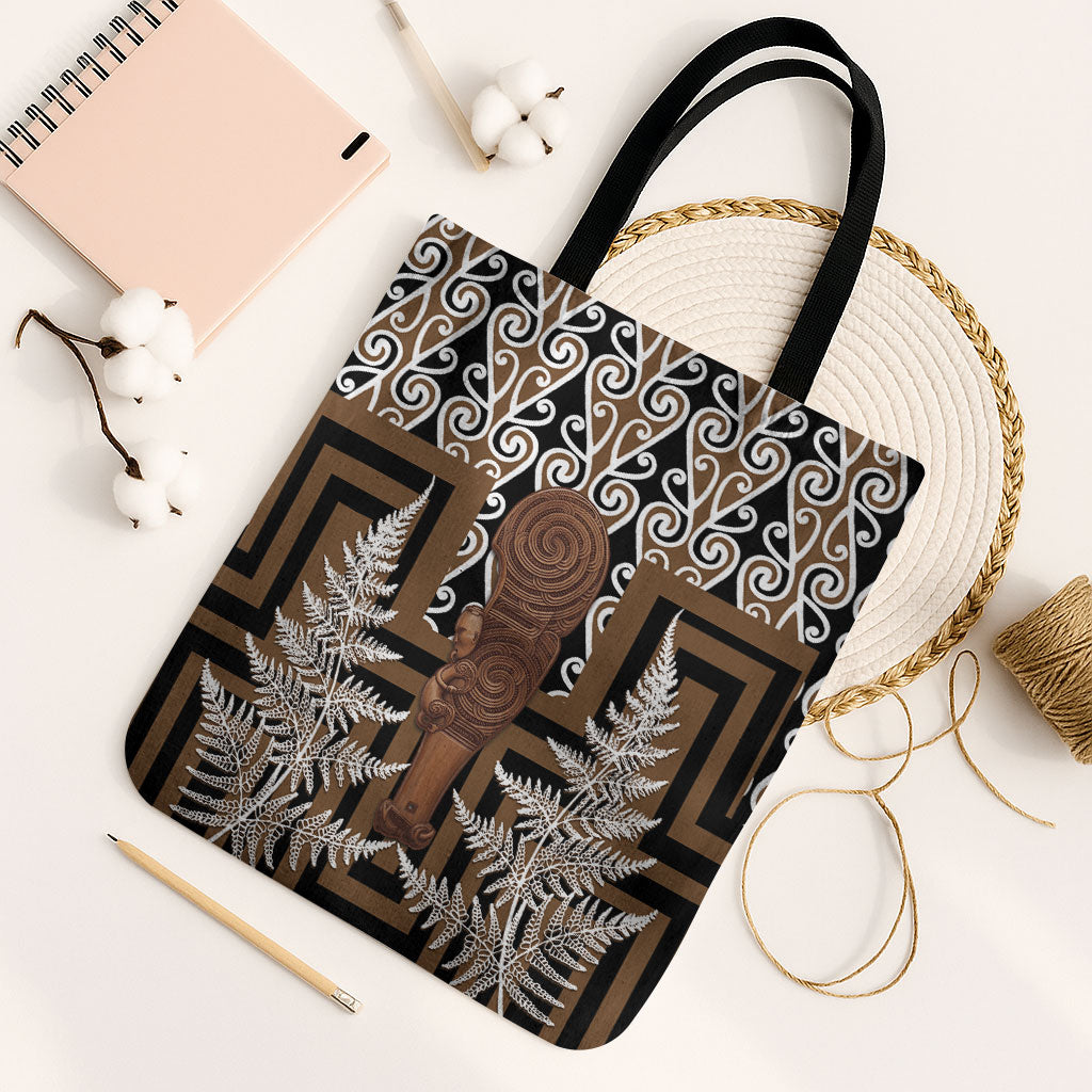 Wahaika New Zealand Tote Bag Maori Weapon Kowhaiwhai Fern Poutama Motifs