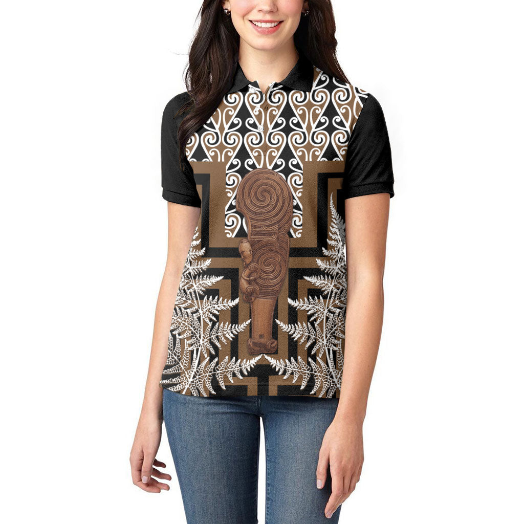 Wahaika New Zealand Women Polo Shirt Maori Weapon Kowhaiwhai Fern Poutama Motifs