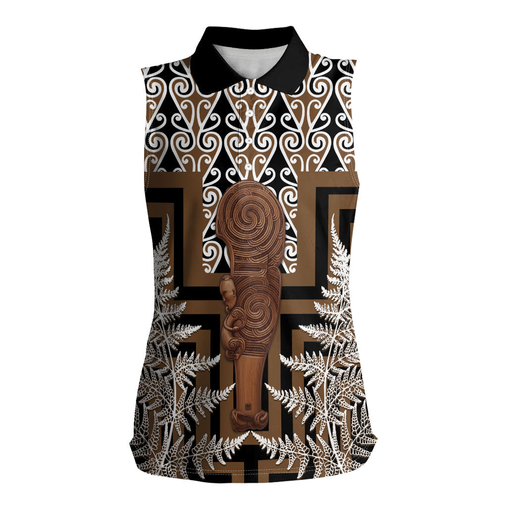 Wahaika New Zealand Women Sleeveless Polo Shirt Maori Weapon Kowhaiwhai Fern Poutama Motifs