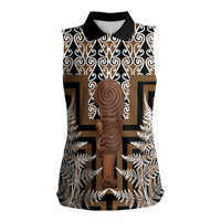 Wahaika New Zealand Women Sleeveless Polo Shirt Maori Weapon Kowhaiwhai Fern Poutama Motifs