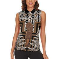 Wahaika New Zealand Women Sleeveless Polo Shirt Maori Weapon Kowhaiwhai Fern Poutama Motifs