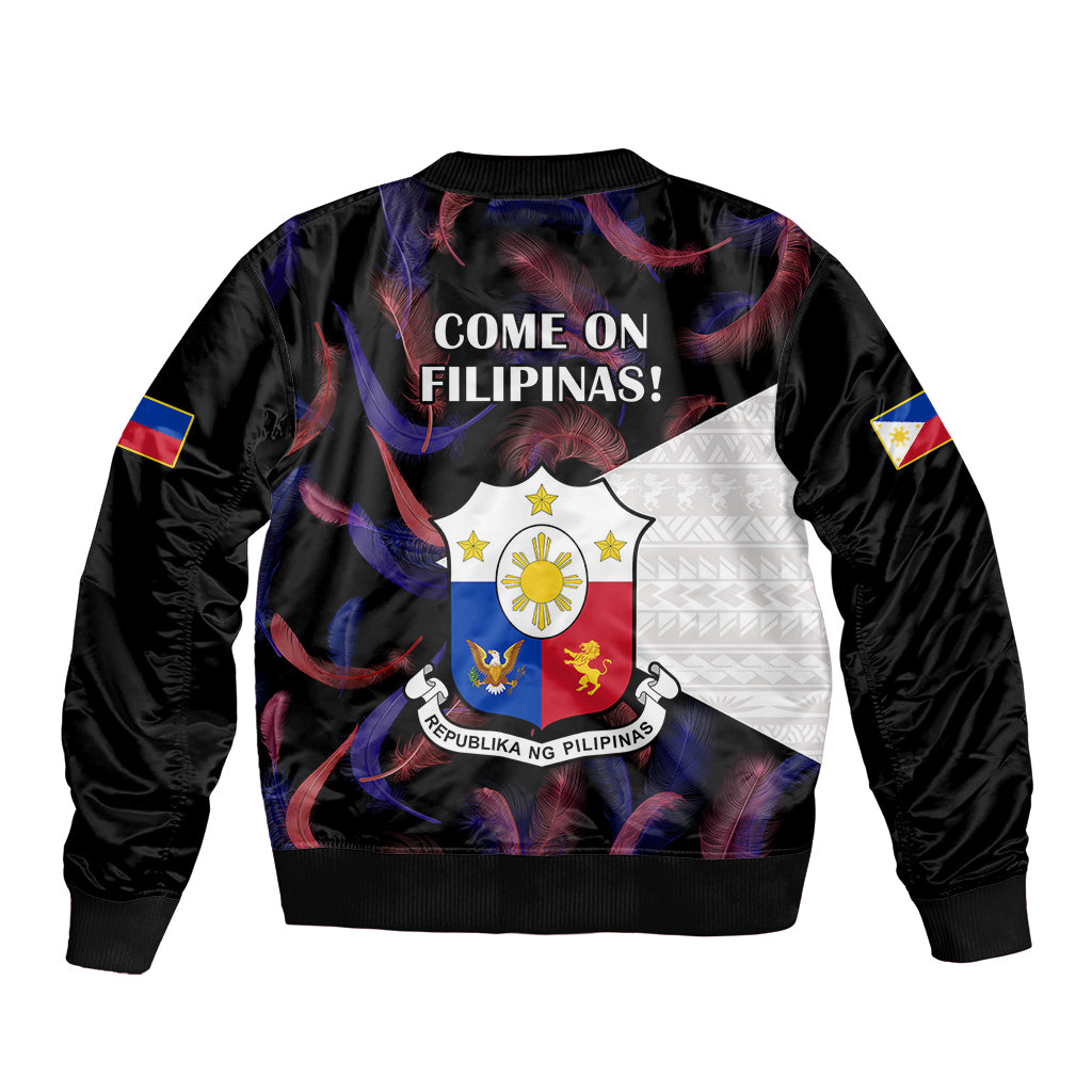Philippines Football Sleeve Zip Bomber Jacket 2023 World Cup Go Filipinas Feather Black Version LT14 - Polynesian Pride