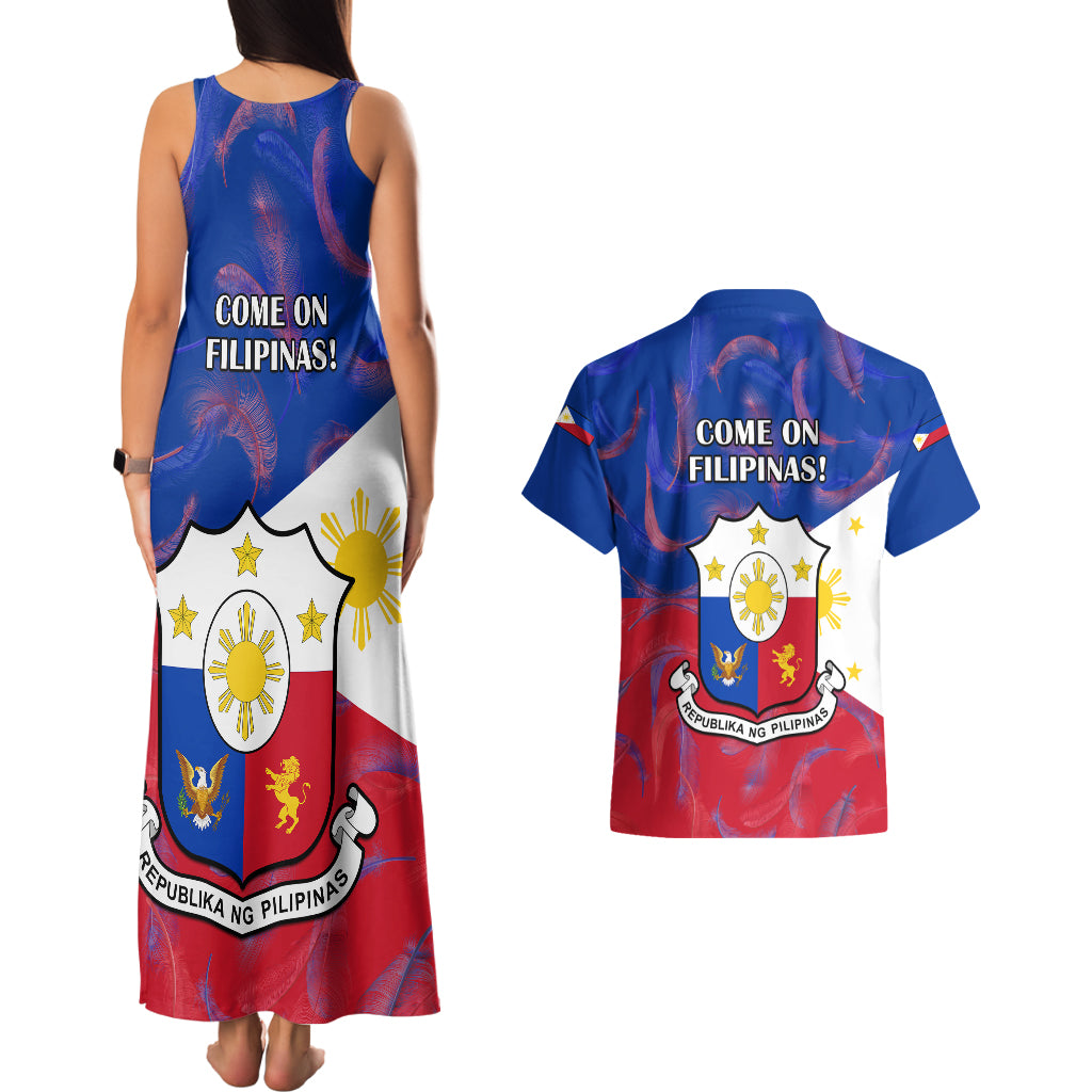 Philippines Football Couples Matching Tank Maxi Dress And Hawaiian Shirt 2023 World Cup Go Filipinas Feather Flag Version LT14 - Polynesian Pride