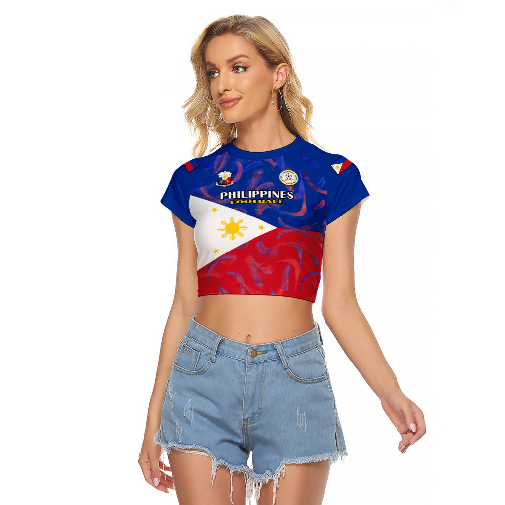Custom Philippines Football Raglan Cropped T Shirt 2023 World Cup Go Filipinas Feather Flag Version LT14 Female Blue - Polynesian Pride