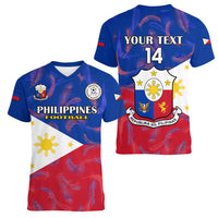Custom Philippines Football Women V Neck T Shirt 2023 World Cup Go Filipinas Feather Flag Version LT14 - Polynesian Pride