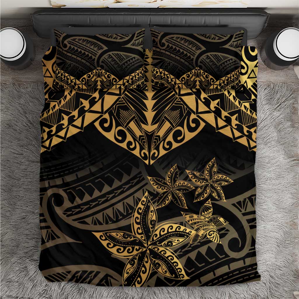 Black and Gold Polynesia Bedding Set Plumeria Tattoo With Polynesian Pattern LT14 Black - Polynesian Pride