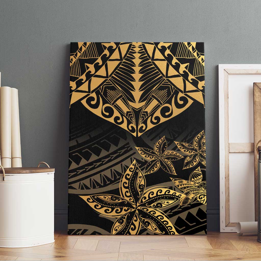 Black and Gold Polynesia Canvas Wall Art Plumeria Tattoo With Polynesian Pattern