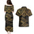 Black and Gold Polynesia Couples Matching Puletasi and Hawaiian Shirt Plumeria Tattoo With Polynesian Pattern