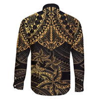 Black and Gold Polynesia Family Matching Long Sleeve Bodycon Dress and Hawaiian Shirt Plumeria Tattoo With Polynesian Pattern