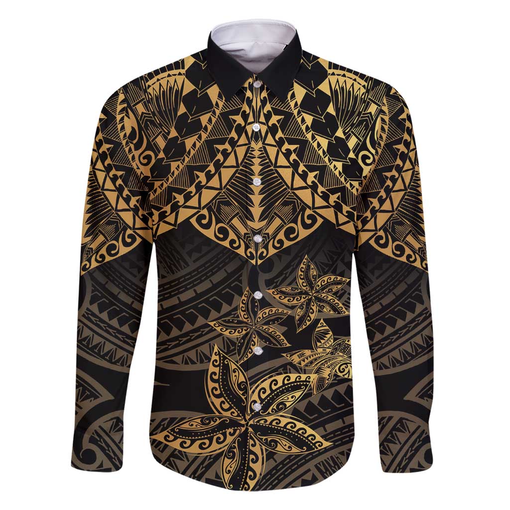 Black and Gold Polynesia Family Matching Mermaid Dress and Hawaiian Shirt Plumeria Tattoo With Polynesian Pattern