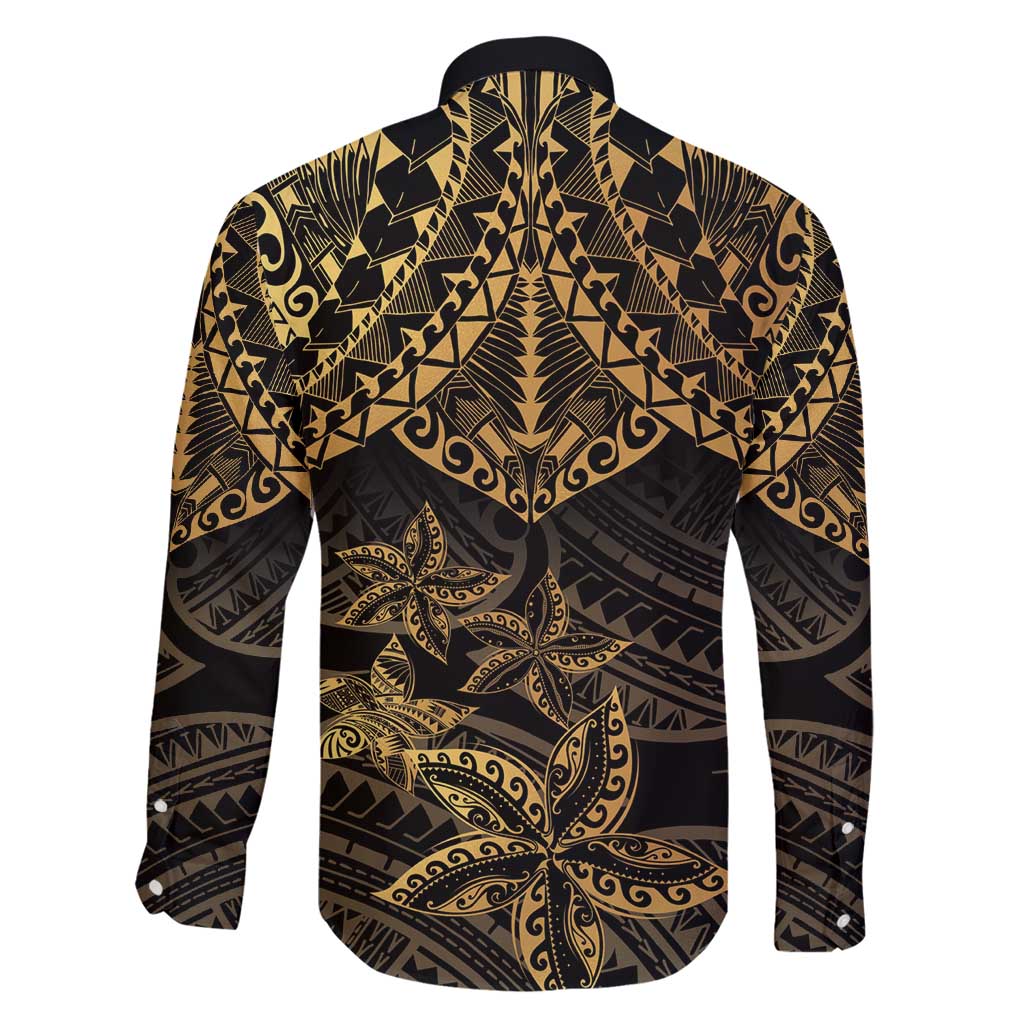 Black and Gold Polynesia Family Matching Mermaid Dress and Hawaiian Shirt Plumeria Tattoo With Polynesian Pattern