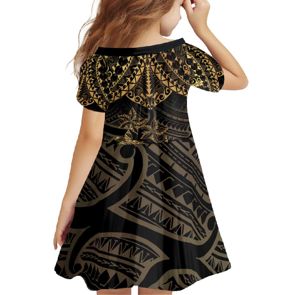 Black and Gold Polynesia Family Matching Tank Maxi Dress and Hawaiian Shirt Plumeria Tattoo With Polynesian Pattern LT14 - Polynesian Pride