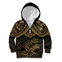 Black and Gold Polynesia Kid Hoodie Plumeria Tattoo With Polynesian Pattern