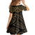 Black and Gold Polynesia Kid Short Sleeve Dress Plumeria Tattoo With Polynesian Pattern