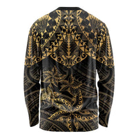 Black and Gold Polynesia Long Sleeve Shirt Plumeria Tattoo With Polynesian Pattern