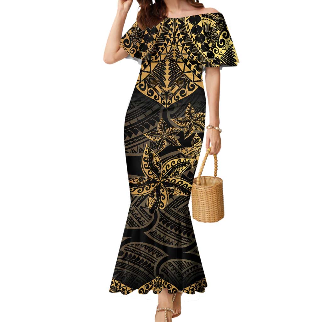 Black and Gold Polynesia Mermaid Dress Plumeria Tattoo With Polynesian Pattern LT14 Women Black - Polynesian Pride