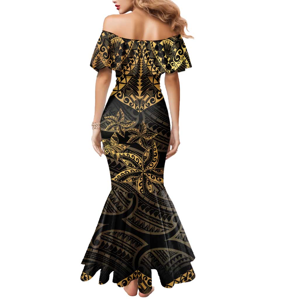 Black and Gold Polynesia Mermaid Dress Plumeria Tattoo With Polynesian Pattern LT14 - Polynesian Pride