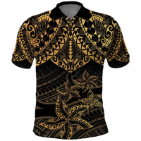 Black and Gold Polynesia Polo Shirt Plumeria Tattoo With Polynesian Pattern