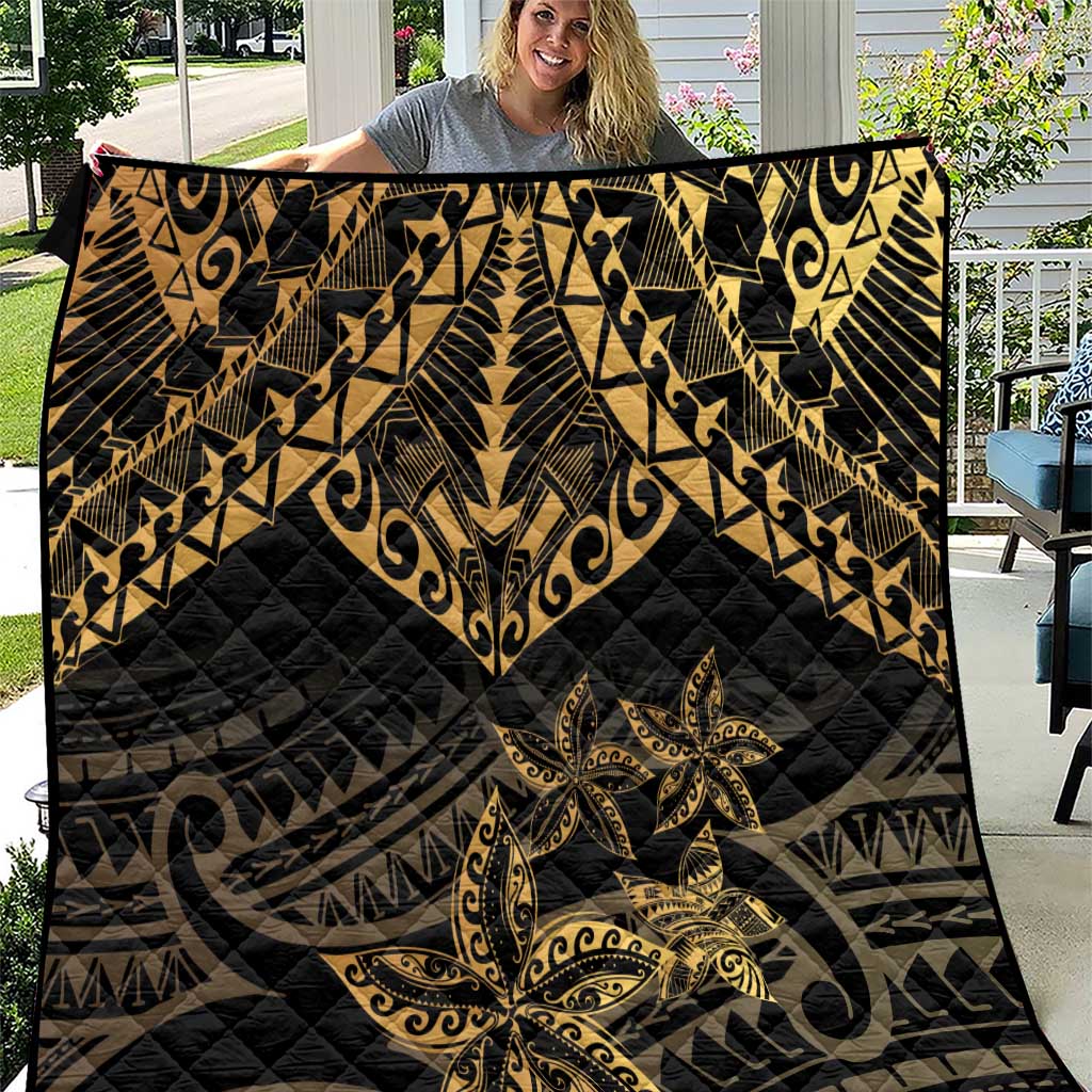 Black and Gold Polynesia Quilt Plumeria Tattoo With Polynesian Pattern LT14 Black - Polynesian Pride