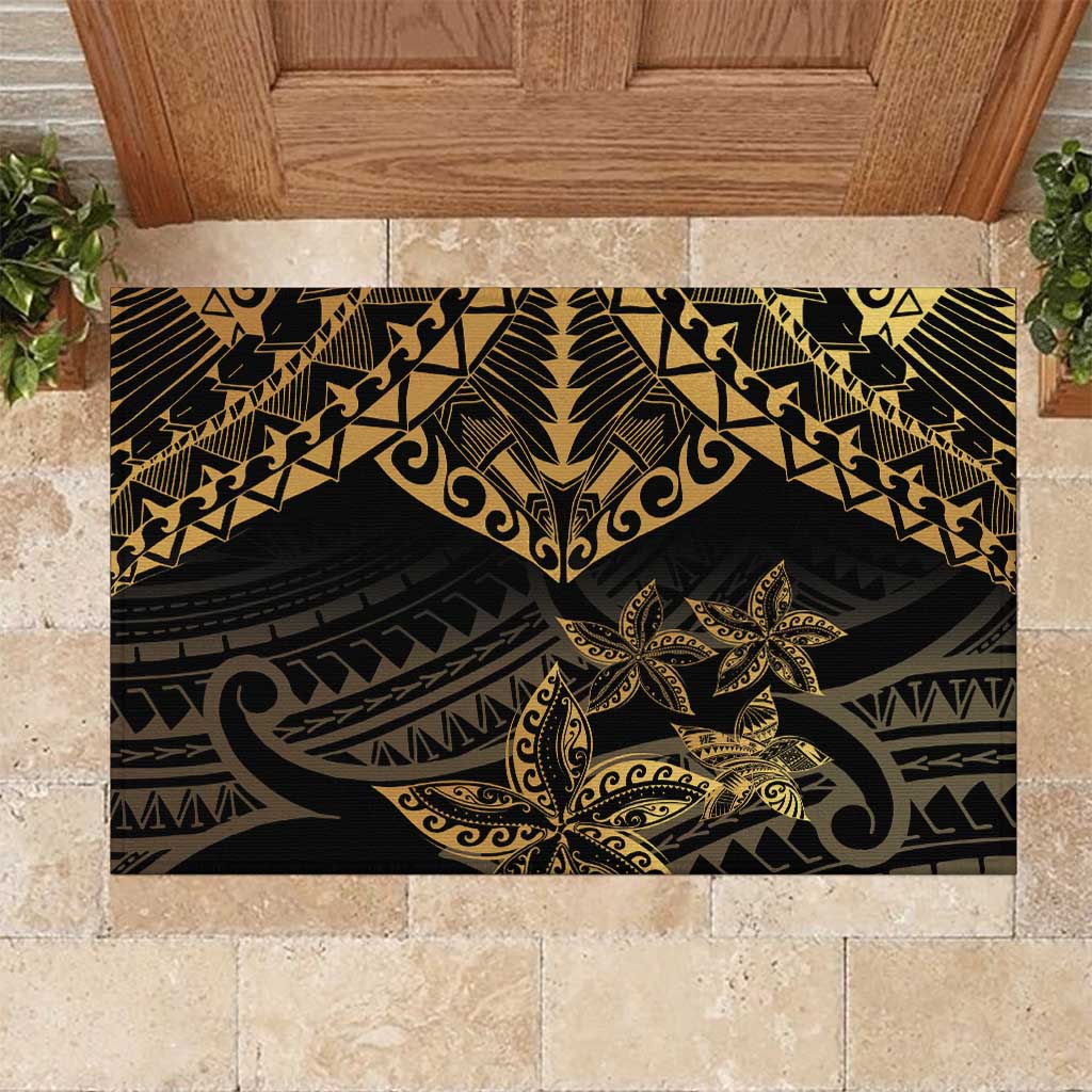 Black and Gold Polynesia Rubber Doormat Plumeria Tattoo With Polynesian Pattern