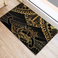 Black and Gold Polynesia Rubber Doormat Plumeria Tattoo With Polynesian Pattern