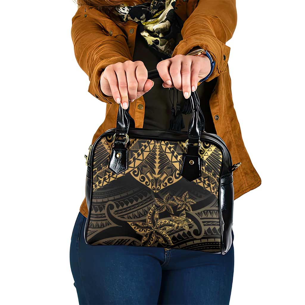 Black and Gold Polynesia Shoulder Handbag Plumeria Tattoo With Polynesian Pattern LT14 One Size Black - Polynesian Pride