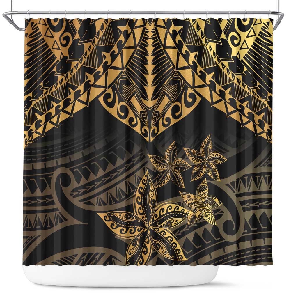 Black and Gold Polynesia Shower Curtain Plumeria Tattoo With Polynesian Pattern LT14 Black - Polynesian Pride
